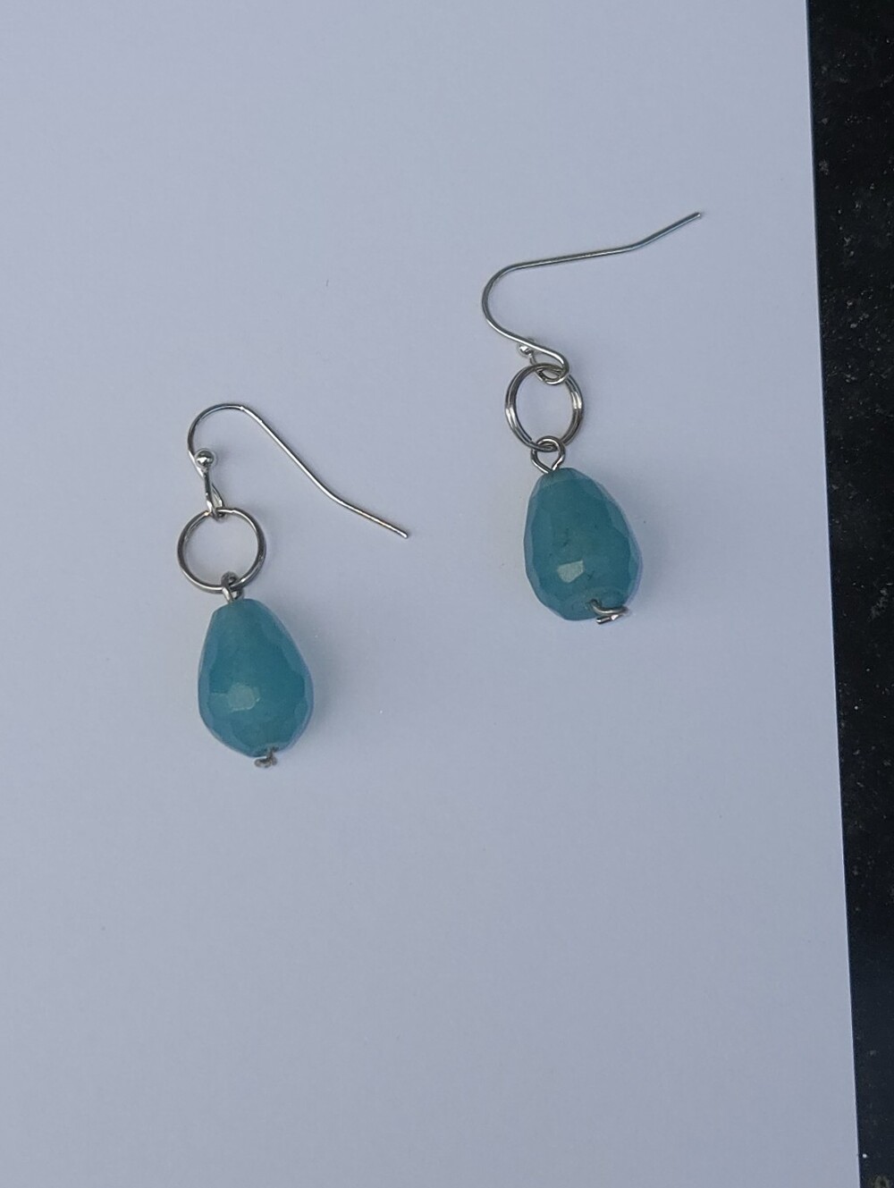 Aquamarine Faceted Teardrop Dangle Earrings - Handmade Surgical Stainless Steel